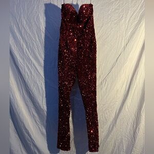 Fashion Nova Strapless Sparkling Red Jumpsuit